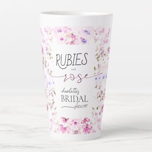 Personalised Watercolor Ruby Rose Bridal Shower Latte Mug (Front)