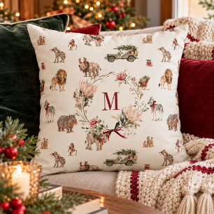 Personalised Watercolor Safari Christmas Monogram Cushion