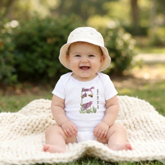 Personalised Watercolor Small Bee Baby Bodysuit (Personalized Little Pollinators Small Bee Baby Bodysuit)