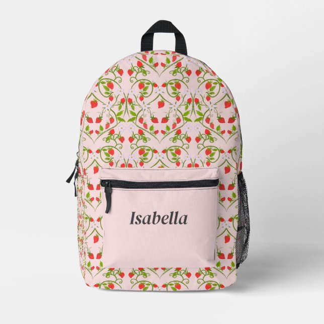 Personalised Watercolor Strawberry Blossom Pattern Printed Backpack (Front)