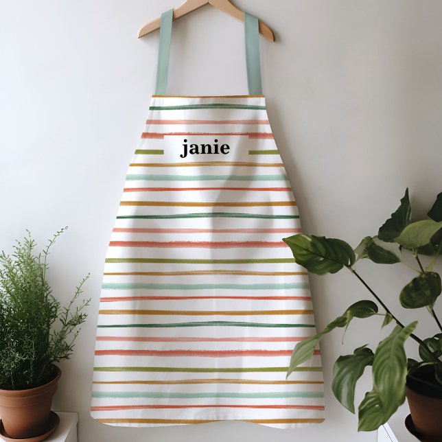 Personalised Watercolor Stripe Apron (Colorful watercolor stripes apron)