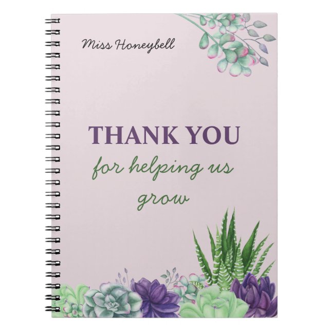 Personalised Watercolor Succulent Teacher Notebook (Front)