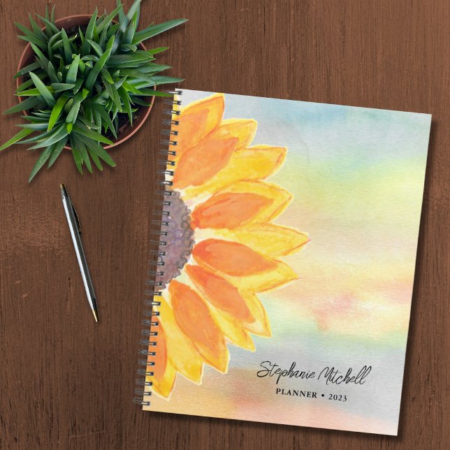 Personalised Watercolor Sunflower 2023 Planner (Creator Uploaded)