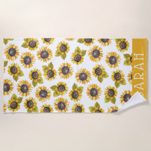 Personalised Watercolor Sunflower Beach Towel