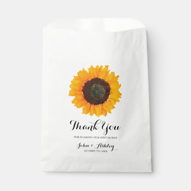 Personalised Watercolor Sunflower Fall Wedding Favour Bags (Front)