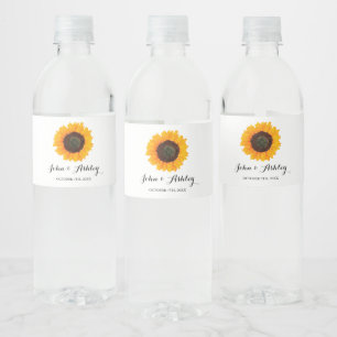 Personalised Watercolor Sunflower Fall Wedding Water Bottle Label