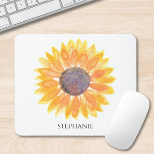 Personalised Watercolor Sunflower Mouse Pad