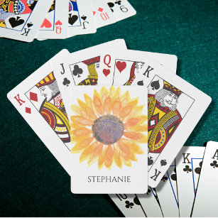 Personalised Watercolor Sunflower Playing Cards