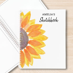 Personalised Watercolor Sunflower Sketchbook Notebook