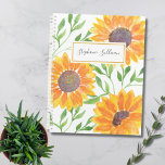 Personalised Watercolor Sunflowers Greenery  Planner<br><div class="desc">This floral planner is decorated with yellow watercolor sunflowers and green foliage. Customise it with your name or monogram. To edit further use the Design Tool to change the font, font size, or colour. Because we create our artwork you won't find this exact image from other designers. Original Watercolor ©...</div>