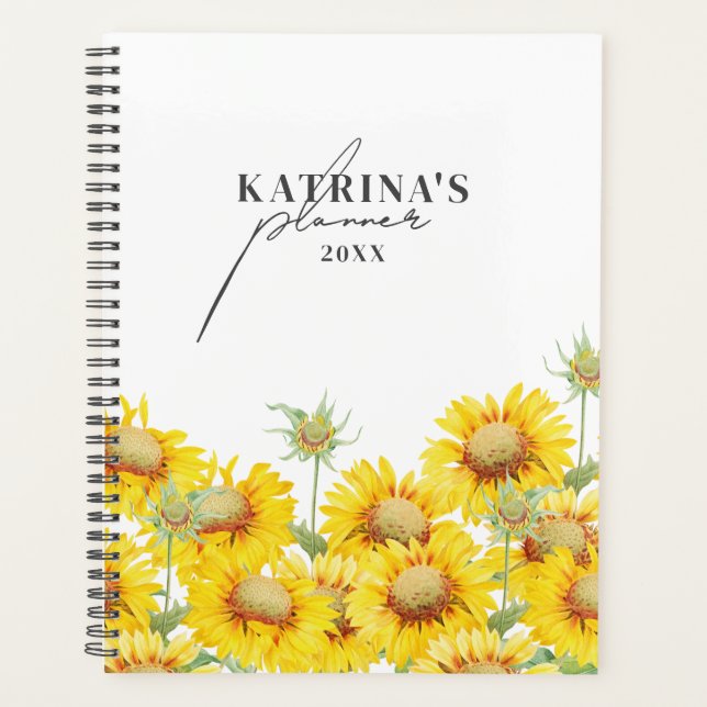 Personalised Watercolor Sunflowers Script Planner (Front)