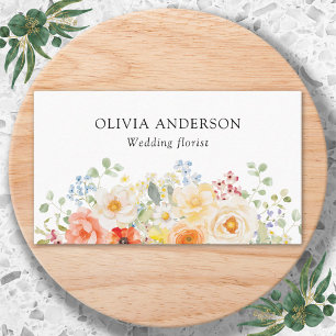 Personalised Watercolor Sunny Floral QR Code Business Card