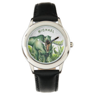 Personalised Watercolor T-Rex Dinosaur Kids' Watch