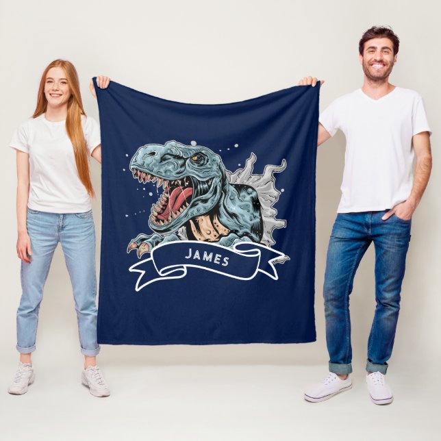 Personalised Watercolor T-Rex Dinosaurs Kids' Fleece Blanket (In Situ)