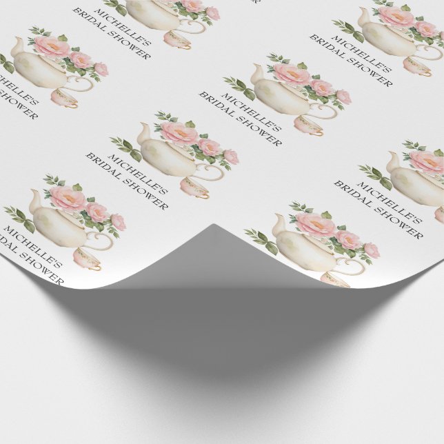 Personalised Watercolor Tea Party Bridal Shower    Wrapping Paper (Corner)