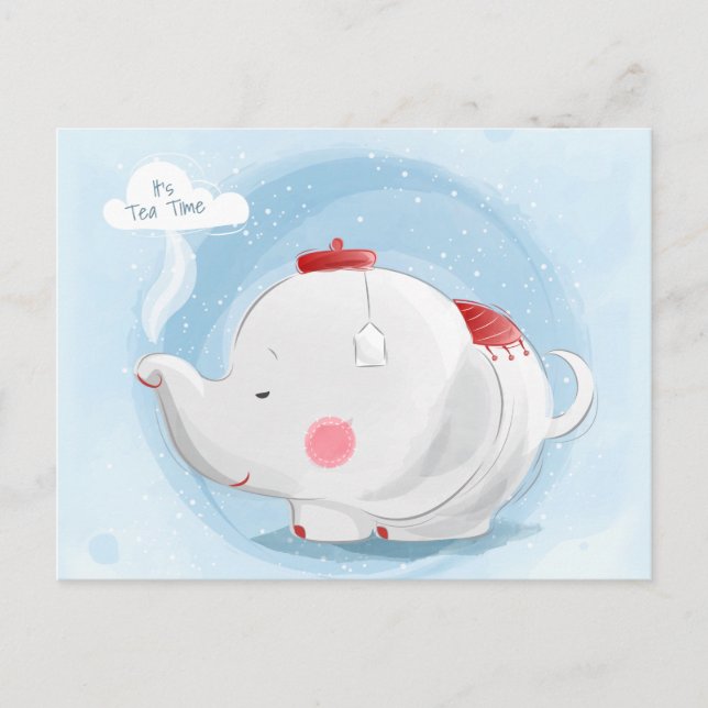 Personalised Watercolor Teacup Elephant Postcard (Front)