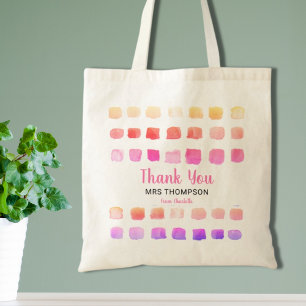 Personalised Watercolor Thank You Teacher Pink Tote Bag