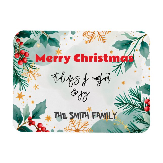 Personalised Watercolor Tidings of Comfort & Joy  Magnet (Horizontal)