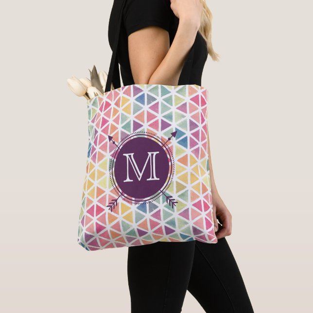 Personalised Watercolor Triangle Pattern Tote (Close Up)