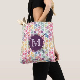 Personalised Watercolor Triangle Pattern Tote Bag