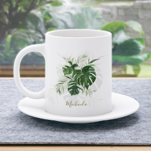 Personalised Watercolor Tropical Leaves Coffee Mug
