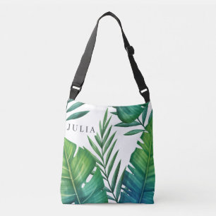 Personalised Watercolor Tropical Leaves Crossbody Bag