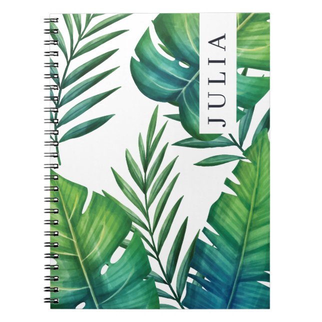 Personalised Watercolor Tropical Leaves Notebook (Front)