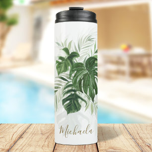 Personalised Watercolor Tropical Leaves Thermal Tumbler