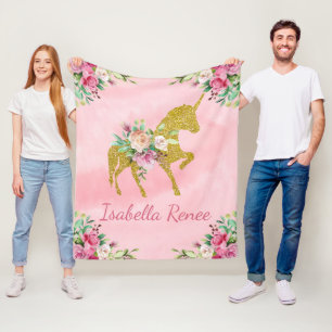 Personalised Watercolor Unicorn Fleece Blanket