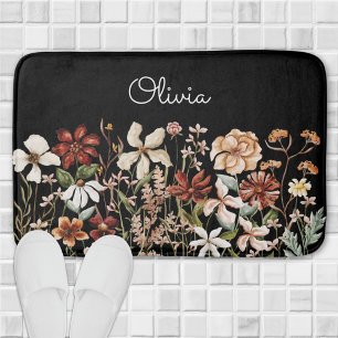 Personalised Watercolor Vintage Wildflower Floral Bath Mat