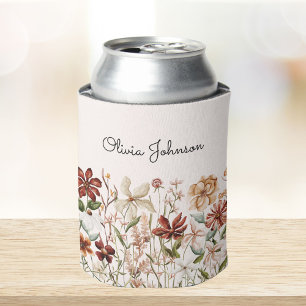 Personalised Watercolor Vintage Wildflower Floral Can Cooler