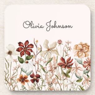 Personalised Watercolor Vintage Wildflower Floral Coaster