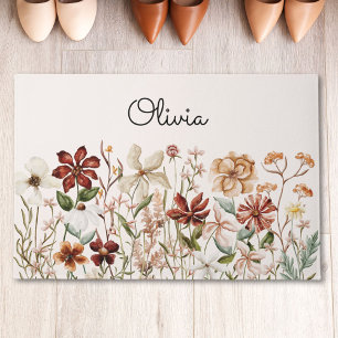 Personalised Watercolor Vintage Wildflower Floral Doormat