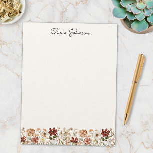 Personalised Watercolor Vintage Wildflower Meadow Custom Letterhead