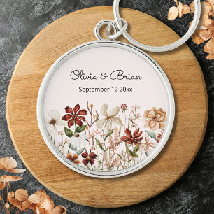 Personalised Watercolor Vintage Wildflower Meadow Key Ring