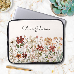 Personalised Watercolor Vintage Wildflower Meadow Laptop Sleeve