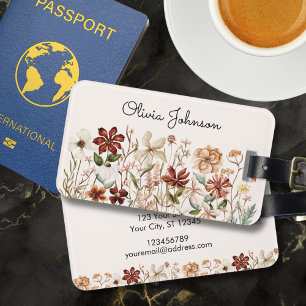 Personalised Watercolor Vintage Wildflower Meadow Luggage Tag