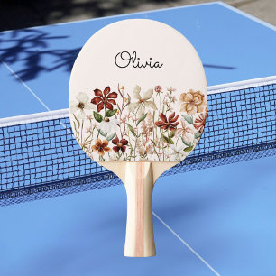 Personalised Watercolor Vintage Wildflower Meadow Ping Pong Paddle