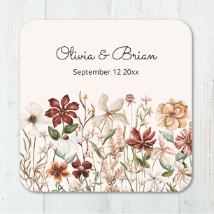 Personalised Watercolor Vintage Wildflower Meadow Square Paper Coaster