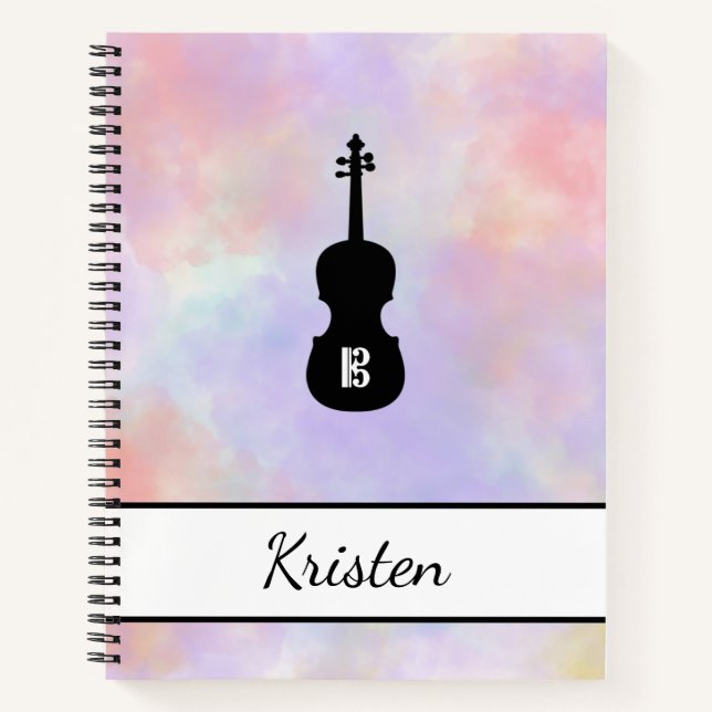 Personalised Watercolor Viola Alto Clef (Large) Notebook (Front)
