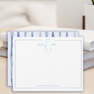 Personalised Watercolor Wavy Blue Stripes | Cat Card