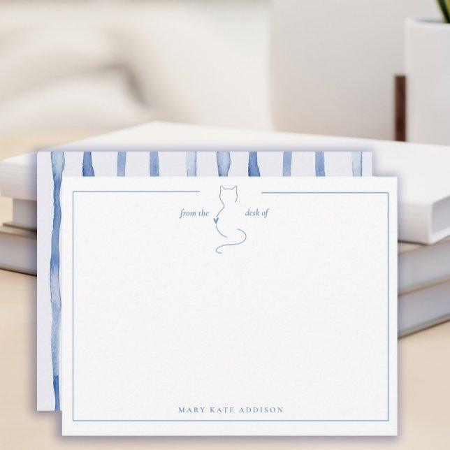 Personalised Watercolor Wavy Blue Stripes | Cat Card (Creator Uploaded)