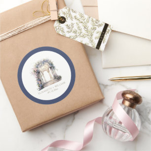 Personalised Watercolor Wedding Floral Arch Classic Round Sticker
