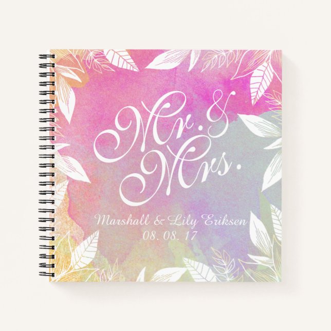 Personalised Watercolor Wedding Guestbook Notebook (Front)