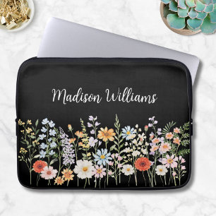 Personalised Watercolor Wild Flower Floral Elegant Laptop Sleeve