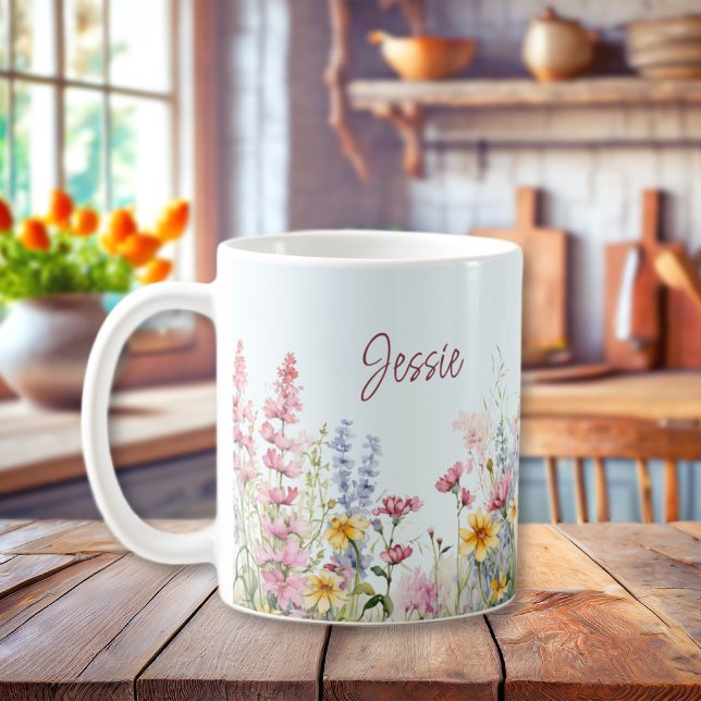 Personalised Watercolor Wildflower Field Coffee Mug (Personalized Watercolor Wildflower Field Coffee Mug
)