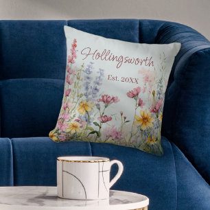 Personalised Watercolor Wildflower Field Cushion