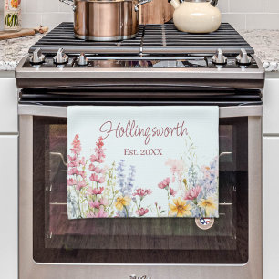 Personalised Watercolor Wildflower Field Tea Towel