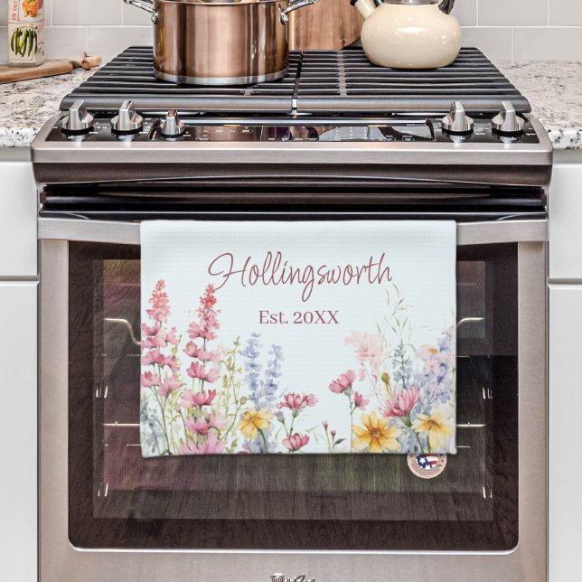 Personalised Watercolor Wildflower Field Tea Towel (Personalized Watercolor Wildflower Field Kitchen Towel
)