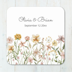 Personalised Watercolor Wildflower Meadow Floral Square Paper Coaster